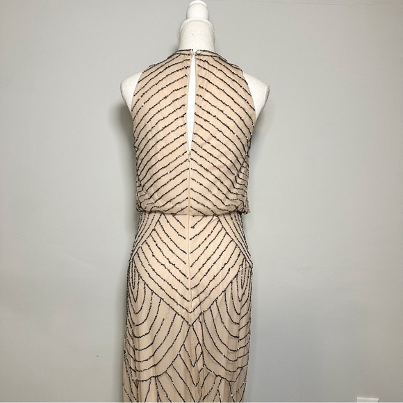 Adrianna Papell Beaded Art Deco Blouson Halter Dress - Picture 6 of 8